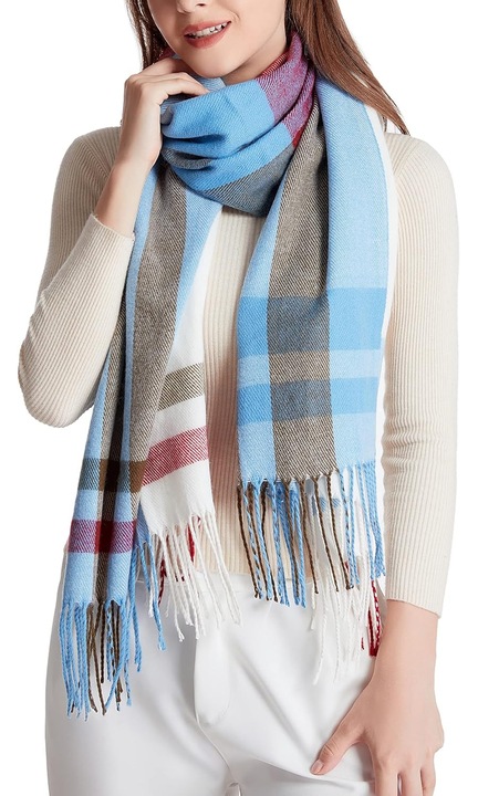 Esarfa dama multicolor, model cu carouri, 79x23 inch, include sac de praf Wander Agio