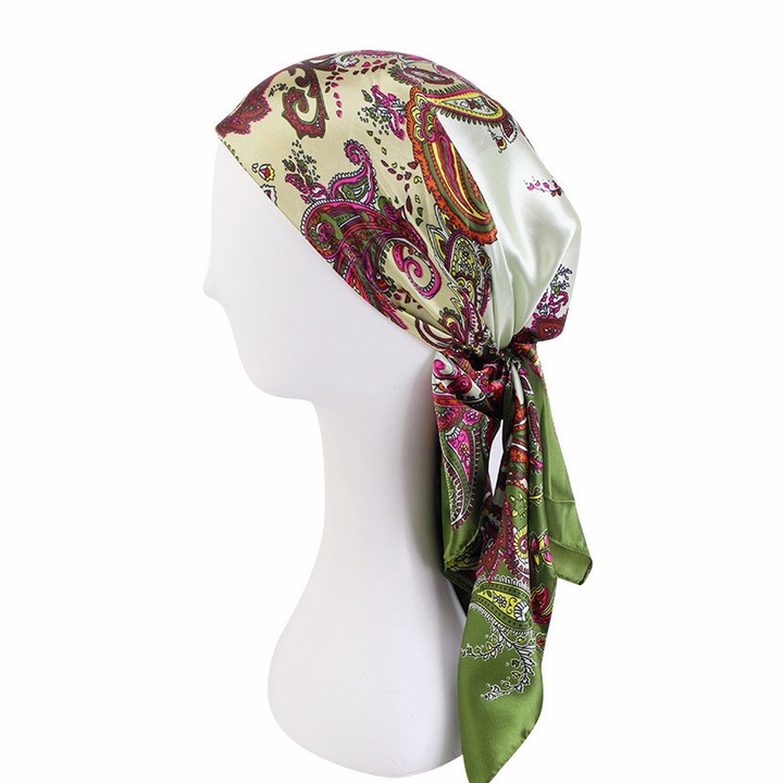 Caciula dama, turban patrat, 90x90cm, verde, set multiplu utilizare