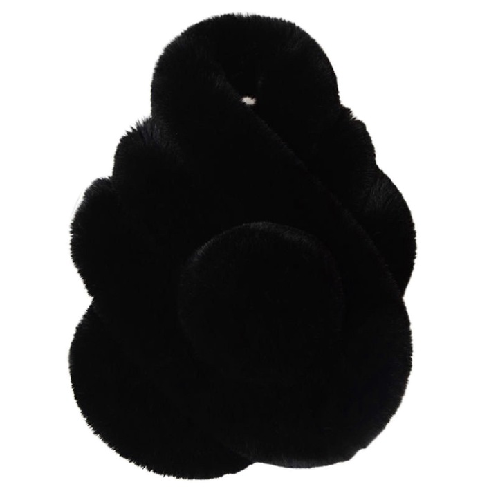 Esarfa din blana sintetica, neagra, 70x14cm, unisex, stil fashion