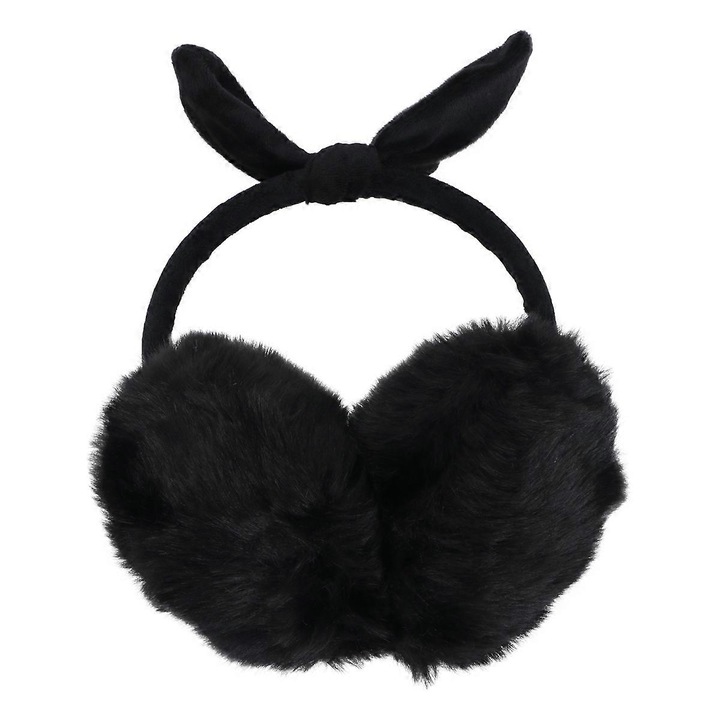 Női téli fülvédő, 2 darab, masni design, fekete, 17x12cm