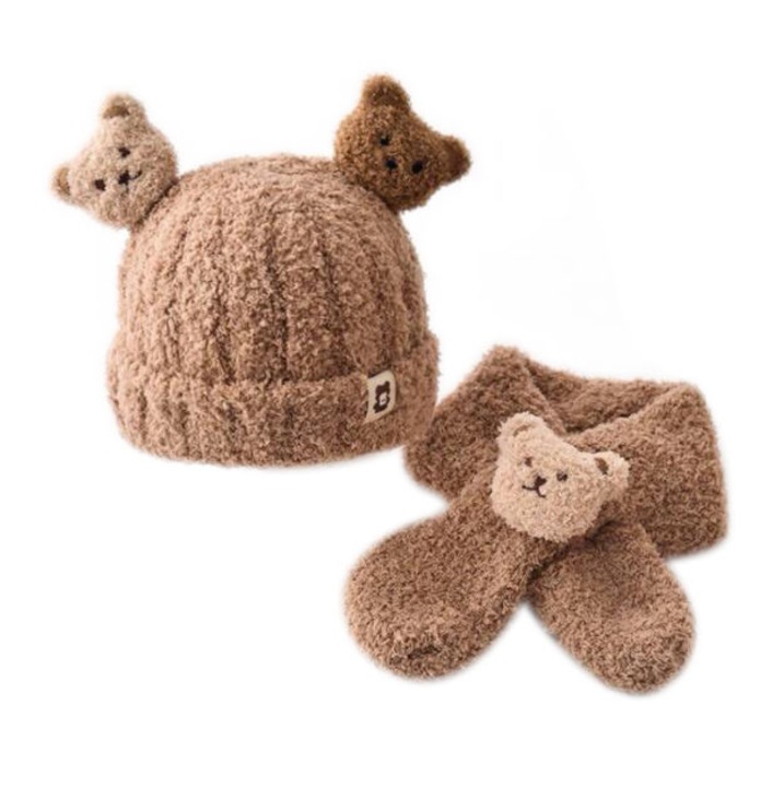 Set 2 piese caciula si fular pentru copii, 3 luni - 3 ani, multicolor