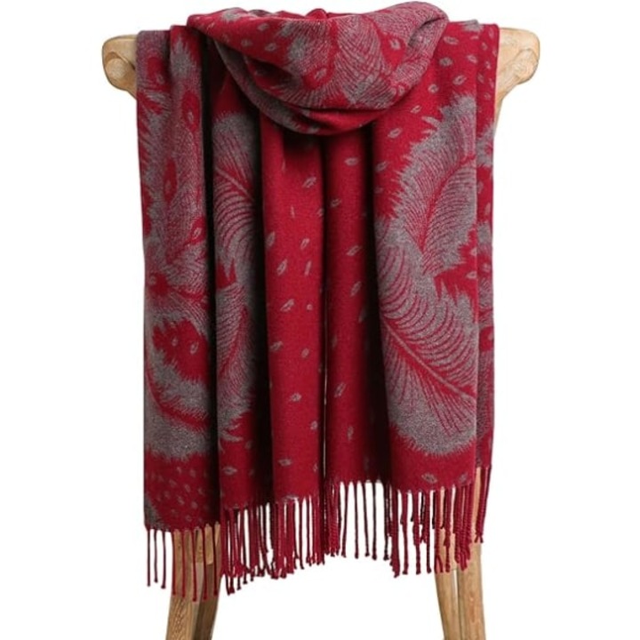 Esarfa dama, design paun, burgundy, 180x70cm, material amestec bumbac-viscoza, moale si calduroasa
