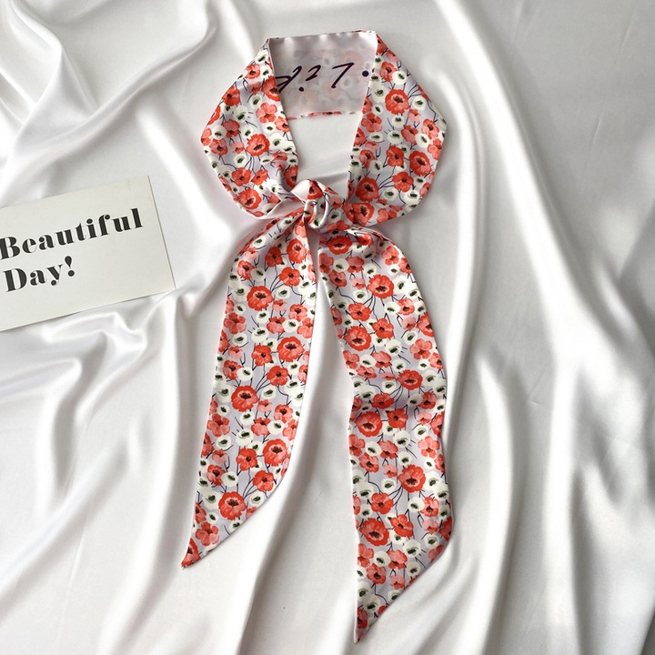 Esarfa satinata pentru femei, 135x8cm, multicolor, eleganta