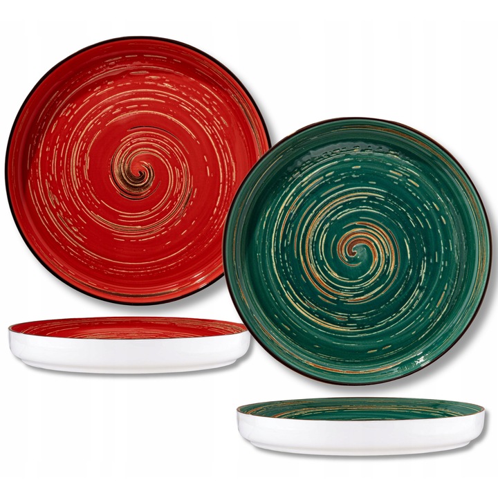 Set 2 Farfurii Portelan WILMAX Colorboom, 28cm, Rosu/Verde