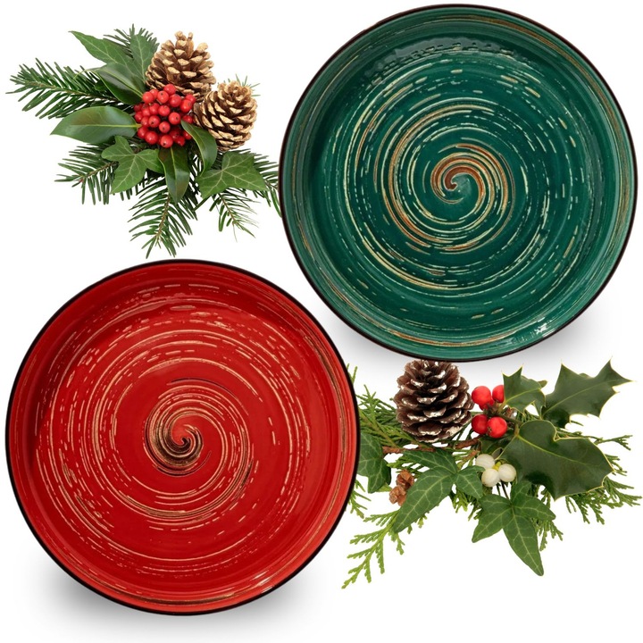 Комплект големи порцеланови чинии, червено/зелено, кръгли, за основно ястие, 28 см, Colorboom WILMAX