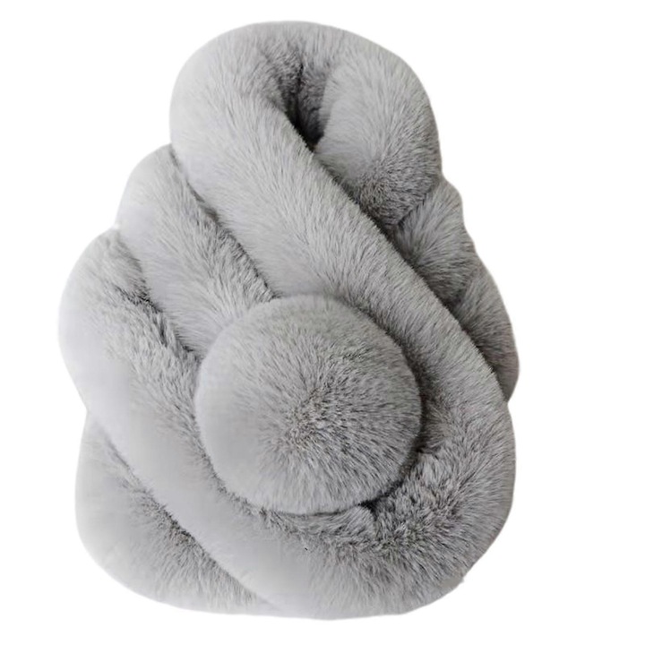 Esarfa din blana sintetica, gri deschis, 70x14cm, unisex, stil fashion