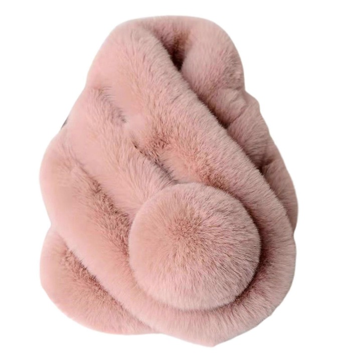 Esarfa de iarna din blana sintetica, roz deschis, 70x14cm, unisex