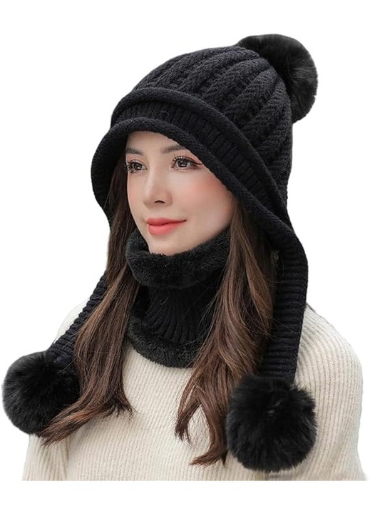 Set caciula si fular circular pentru femei, captuseala din blana sintetica, culoare multicolor, dimensiune universala