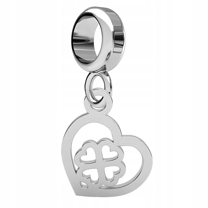 Pandantiv argint 925 in forma de inima cu trifoi, Argintiu