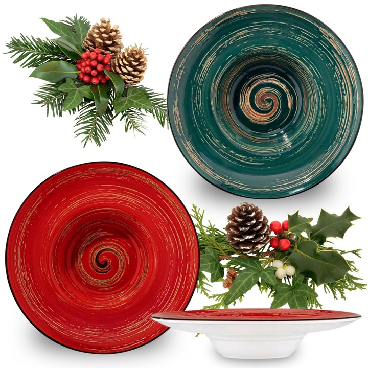 Set Farfurii Portelan WILMAX Colorboom, 2 piese, 24cm, Rosu/Verde