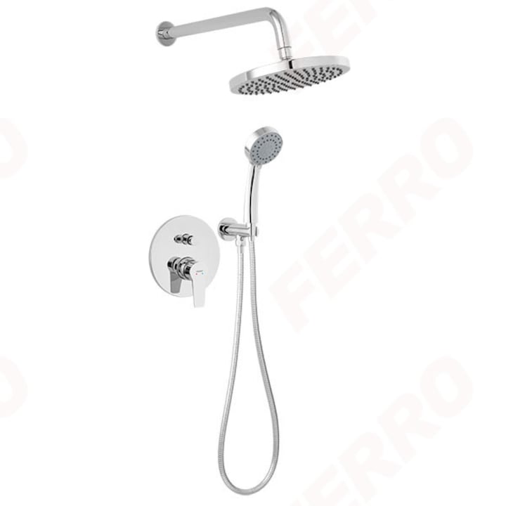 Set dus 5 in 1 cu montaj ingropat, dus fix si dus mobil, Ferro Ritto crom