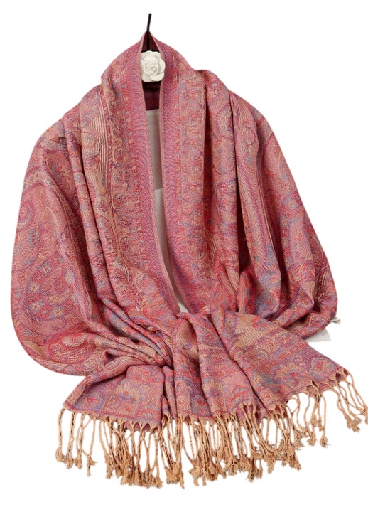 Șal subtire The Casius, material premium, roz închis, detalii cu franjuri
