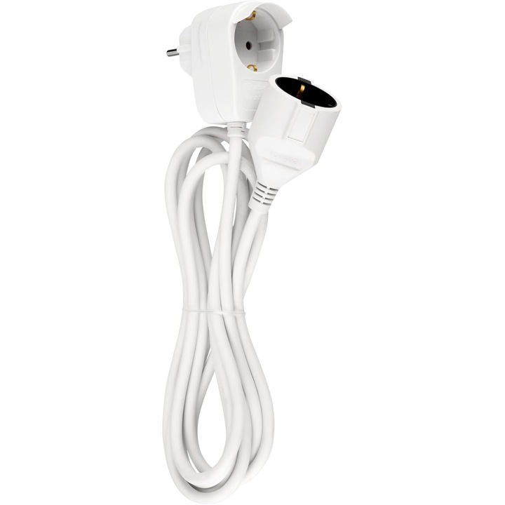 Разклонител PowerSplit 1+1 бял, 3 м със защита от претоварване, Макс. 3500 W, 16 A, кабел H05VV-F 3G1, 5 mm²