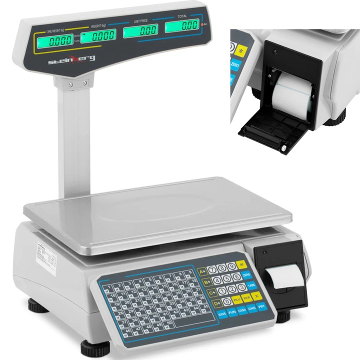 Cantar comercial cu imprimanta de etichete Steinberg Systems, 30 kg, 15 g, negru, 40,5x47,5x48,5 cm