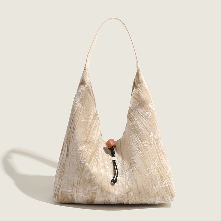 Geanta Dama de Umar, Model Bambus, Design Casual-Chic, Usoara si Incapatoare, Potrivita pentru Tinute de Zi, Vacante si Outfituri Boeme, 37x13x36 cm, Crem, PriStyle®