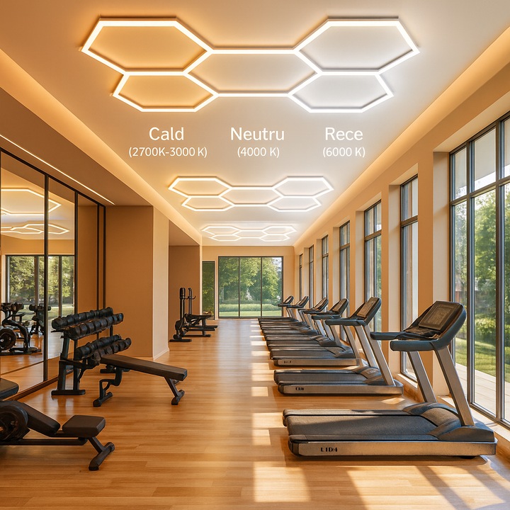 Aplica LED Hexagon CCT 3 FUNCTII de lumina, Cald/Neutru/Rece, Set 5 Hexagoane Tavan/Perete 2350x1640cm, 200W, 20000 lumeni ZenLED®