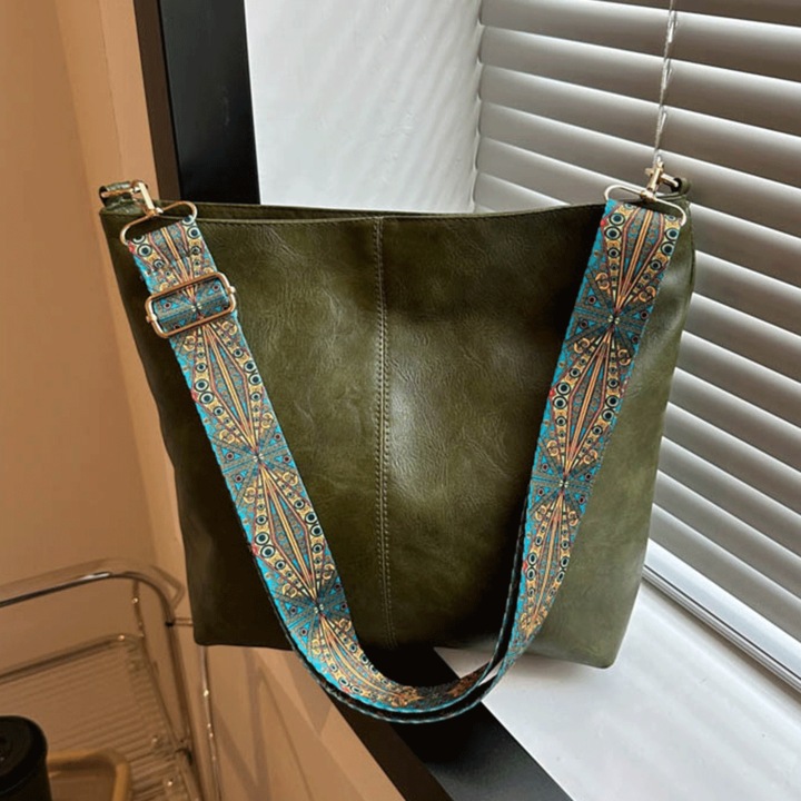 Geanta Dama Cross-Body PriStyle, Piele Ecologica Premium, Bareta Lata Reglabila, Verde, 31.5x23.5x25.5cm