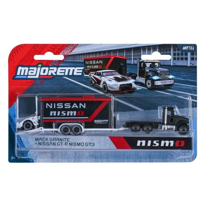 Set Masinute Simba, Transportor Mack Granite si Nissan GT-R Nismo GT3, metal, 3 ani+