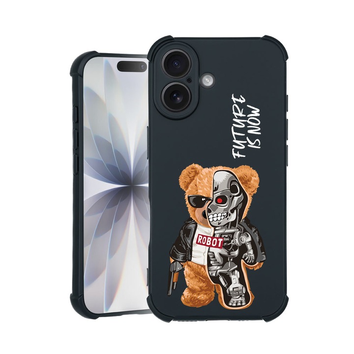 BestCase® Husa TPU Pro Shock Compatibila cu Apple iPhone 14 Pro Max, cu Design Half Robot Half Teddy Bear, colturi intarite, 3100030 ASB 931