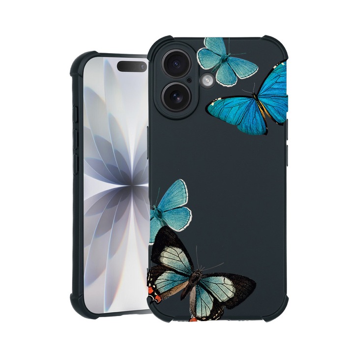 BestCase® Husa TPU Pro Shock Compatibila cu Apple iPhone 14 Pro, cu Design Beautiful Blue Butterflies, colturi intarite, 3100029 ASB 991