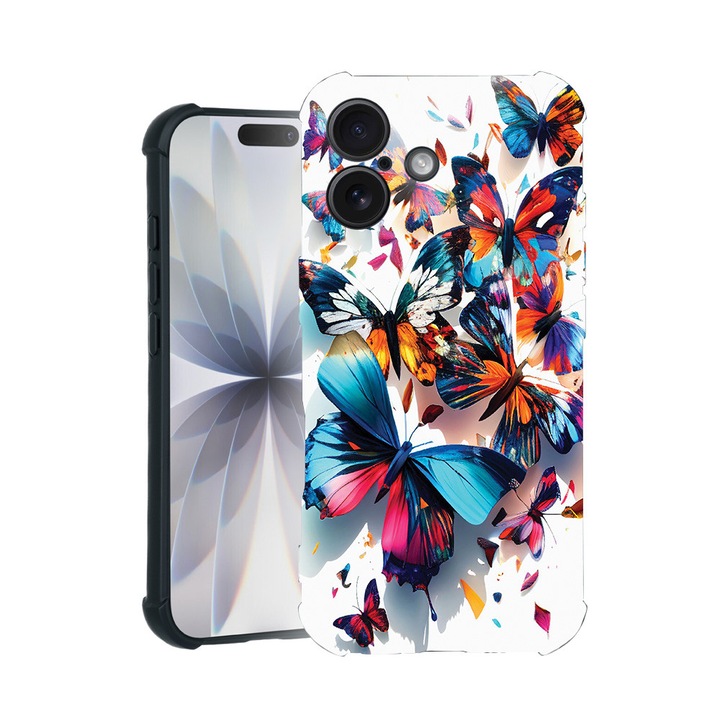 BestCase® Husa TPU Pro Shock Compatibila cu Apple iPhone 14 Pro, cu Design Colorful Butterflies, colturi intarite, 3100029 ASB 1226