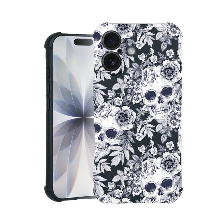 BestCase® Husa TPU Pro Shock Compatibila cu Apple iPhone 14 Pro Max, cu Design Skull Black And White, colturi intarite, 3100030 ASB 1435