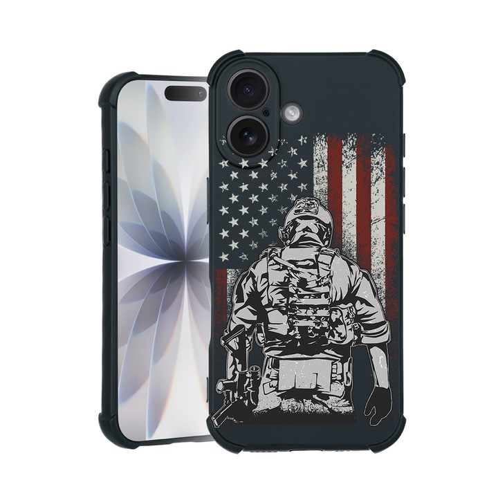 BestCase® Husa TPU Pro Shock съвместим с Apple iPhone 15 Pro, с дизайн „Американски войник“, подсилени ъгли, 3100032 ASB 1832