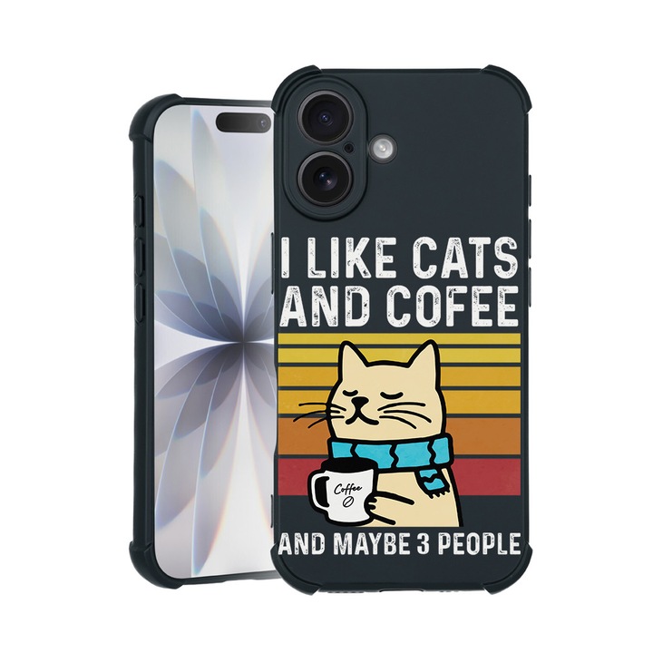 BestCase® Husa TPU Pro Shock Compatibila cu Apple iPhone 14 Pro, cu Design Cats And Cofee, colturi intarite, 3100029 ASB 1851