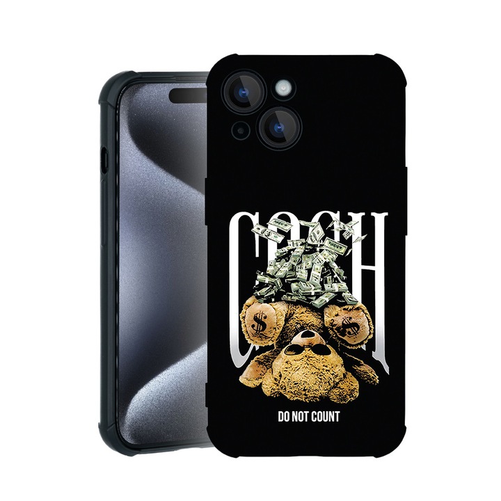 BestCase® Husa TPU Pro Shock Compatibila cu Apple iPhone 15, cu Design Teddy Bear Money, colturi intarite, 3100031 ASB 1460