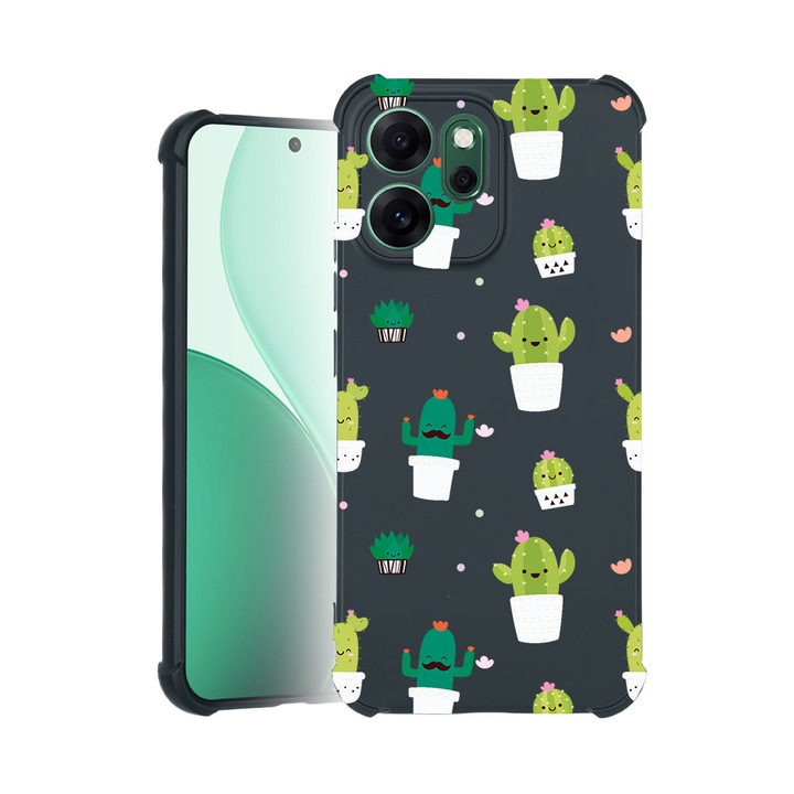 BestCase® Husa TPU Pro Shock Compatibila cu OPPO Reno14 F / Reno14 FS, cu Design Happy Cactus, colturi intarite, 3100041 ASB 165