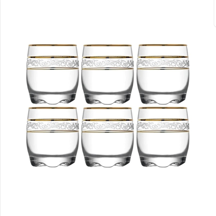 Set 6 Pahare Lav Adora Gold Whisky 290 ml – Sticla Eleganta, Margine Auriu