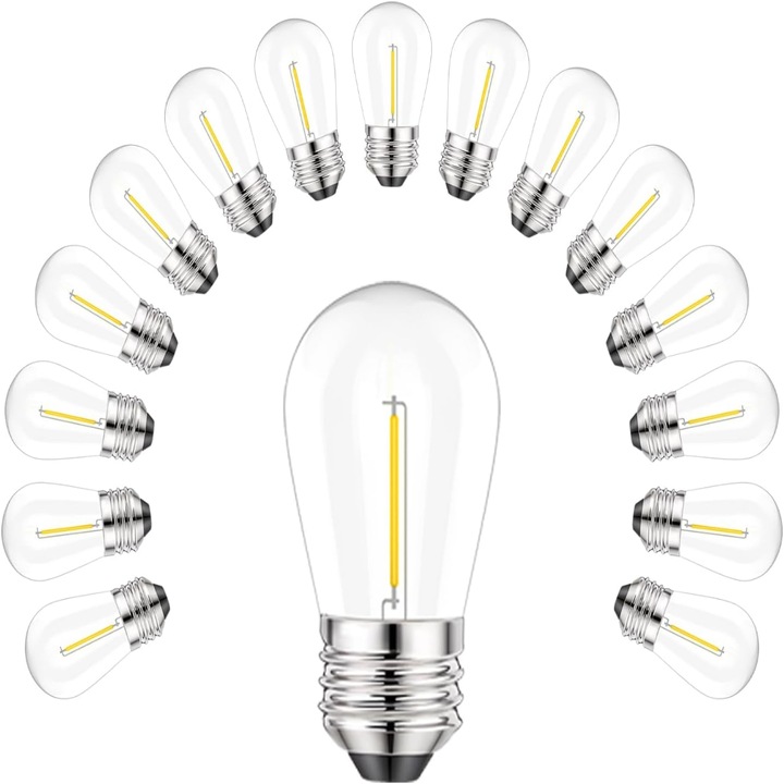 Set 10 Becuri LED S14, HCT STYLE®, E27 IP65, 1W, 6500K, 80 lm, Alb cald