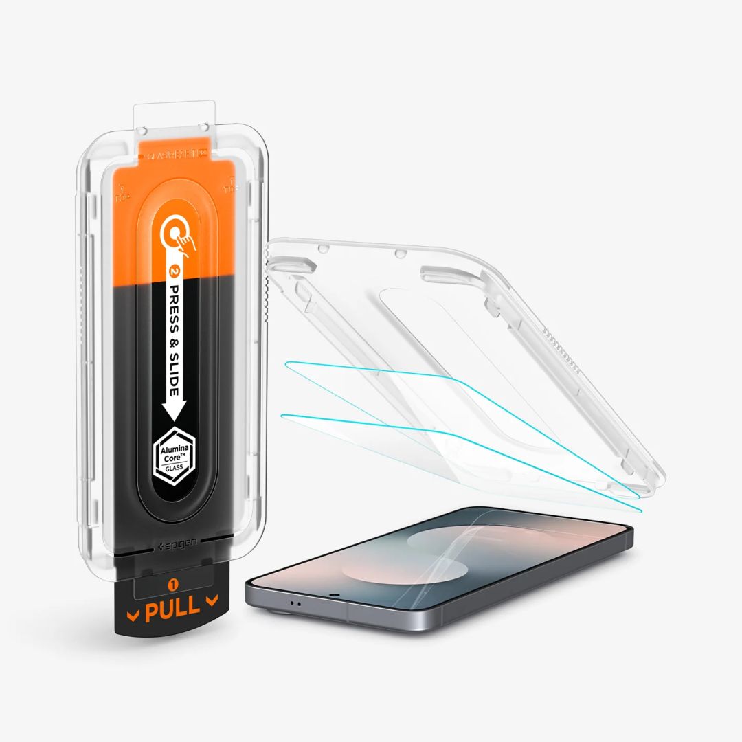 Folie protectie telefon Spigen Glass tR EZ Fit Pro pentru Samsung Galaxy S25 FE, set 2 buc, transparent