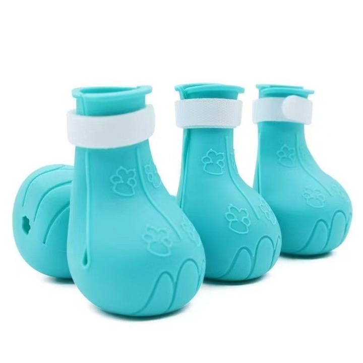 Комплект от 4 силиконови ботуши за котки, сини, 7.4x4.5 см, регулируеми, против надраскване