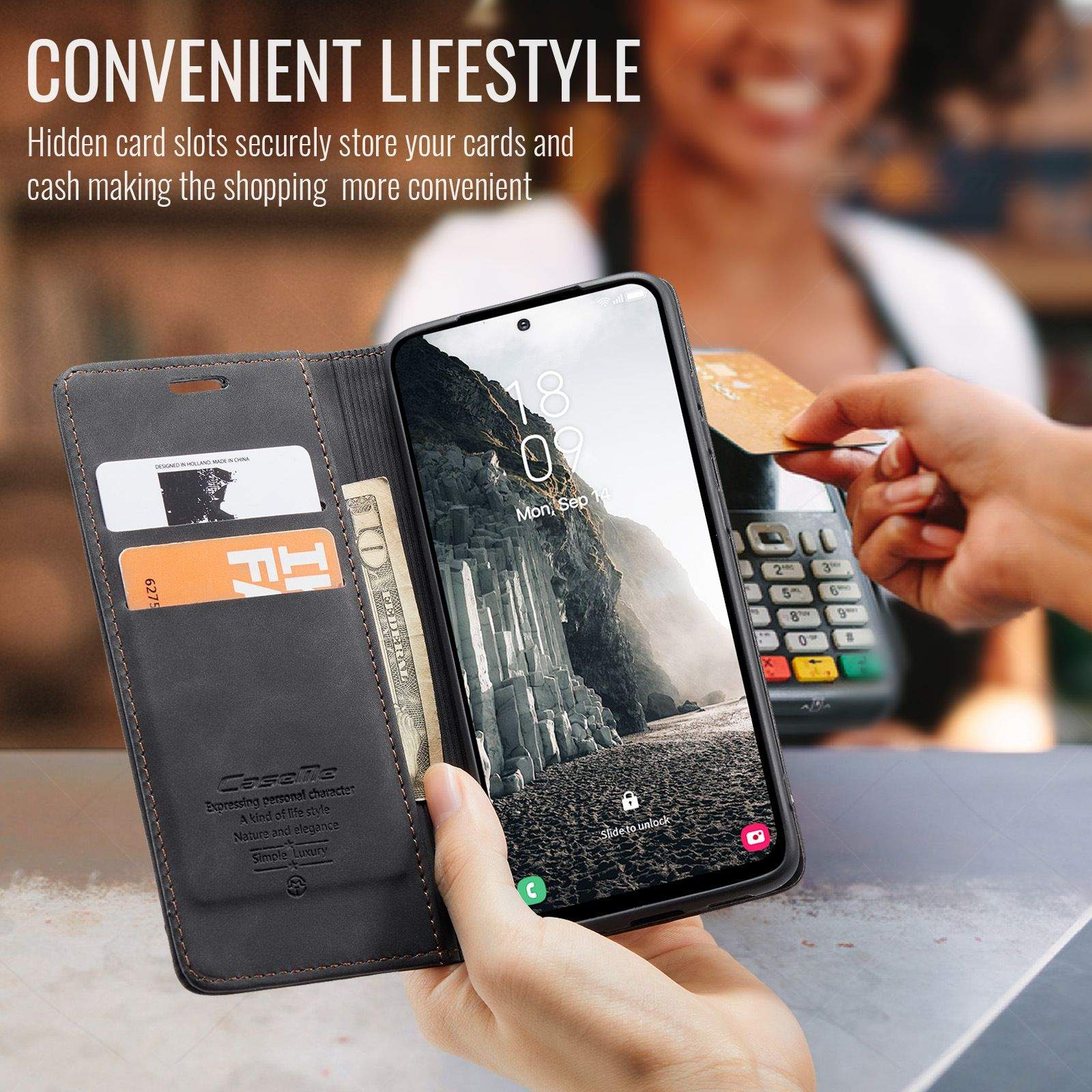 Husa Portofel Ppentru Samsung Galaxy A56/A36, SZGULAIKE, Protectie RFID, Inchidere Magnetica, Negru