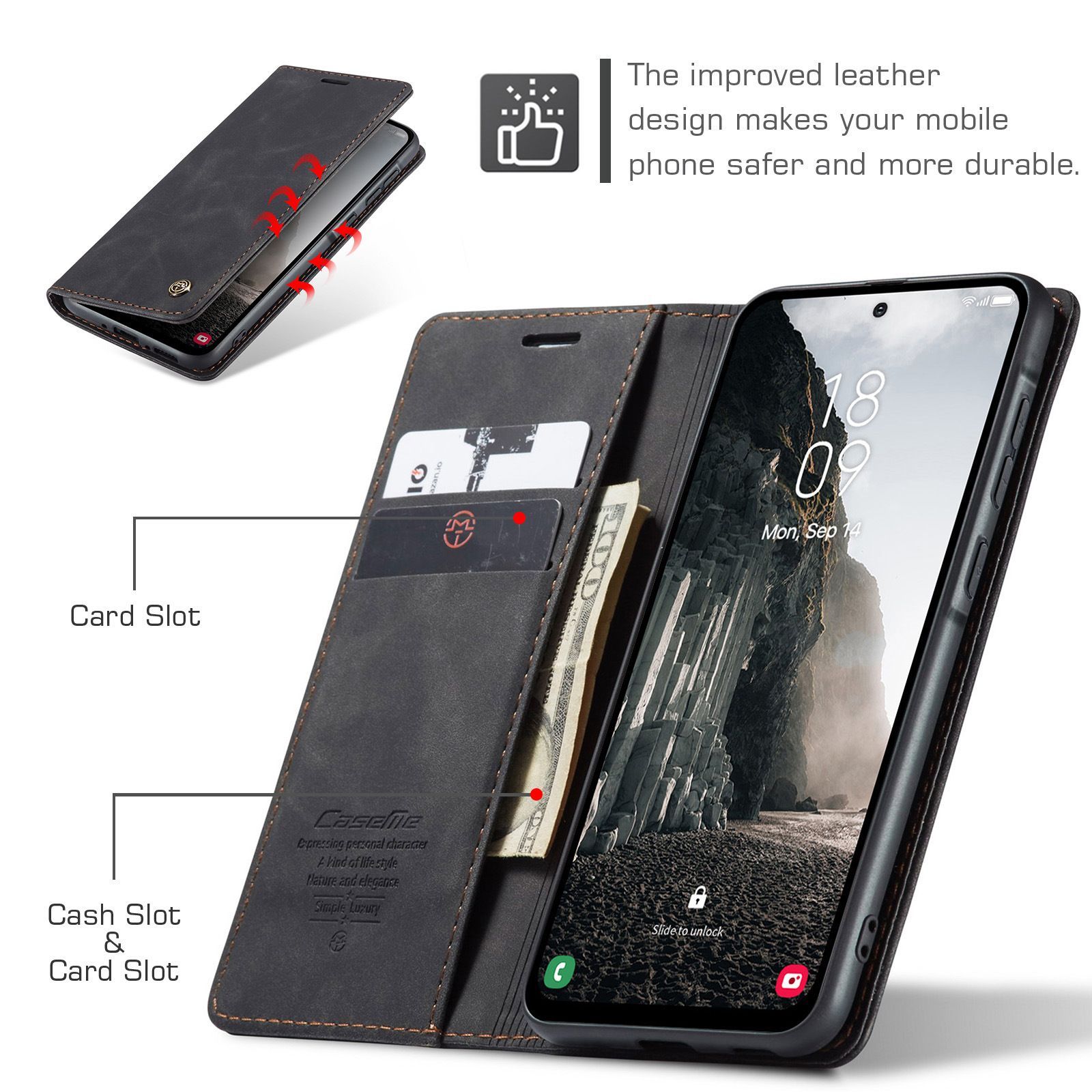 Husa Portofel Ppentru Samsung Galaxy A56/A36, SZGULAIKE, Protectie RFID, Inchidere Magnetica, Negru