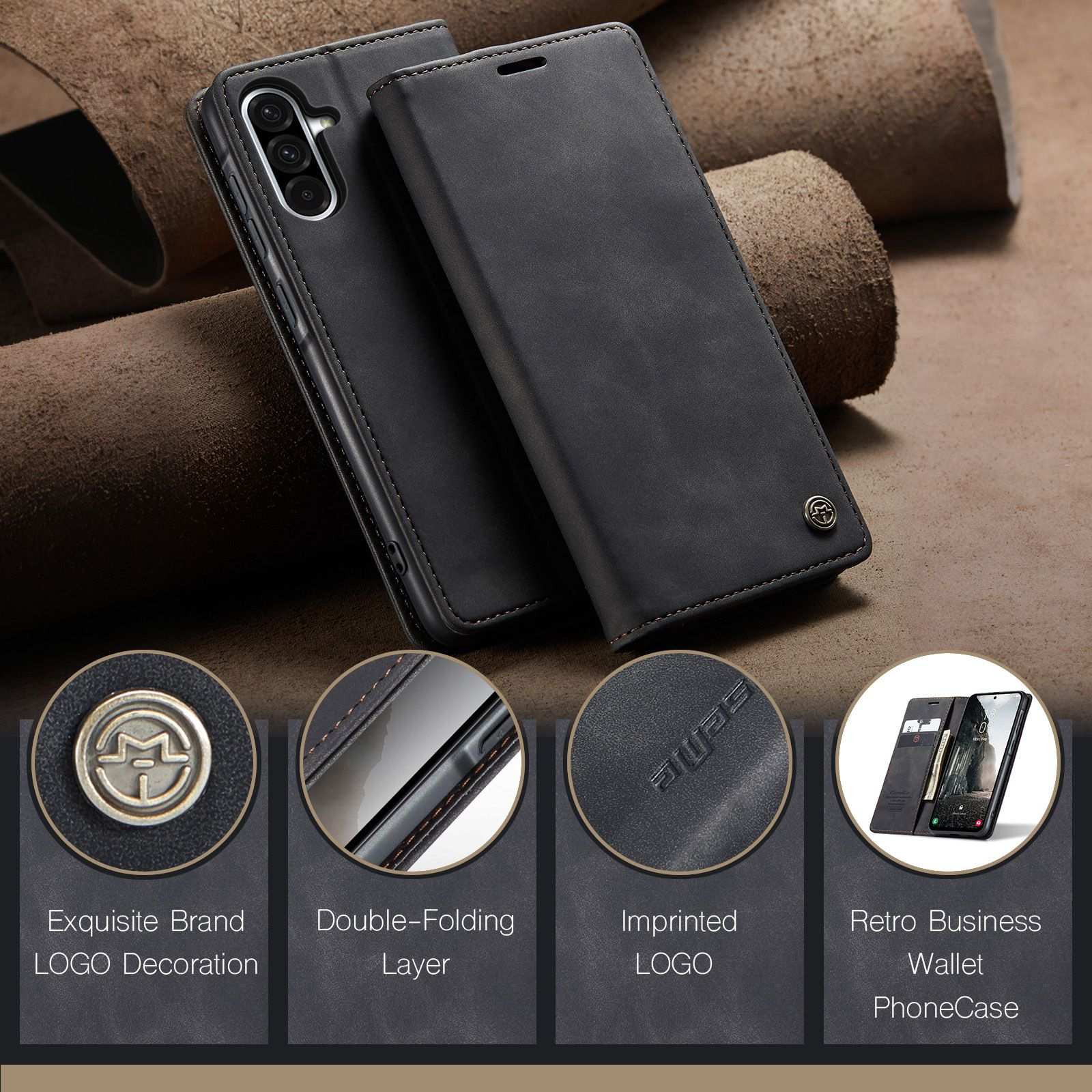 Husa Portofel Ppentru Samsung Galaxy A56/A36, SZGULAIKE, Protectie RFID, Inchidere Magnetica, Negru
