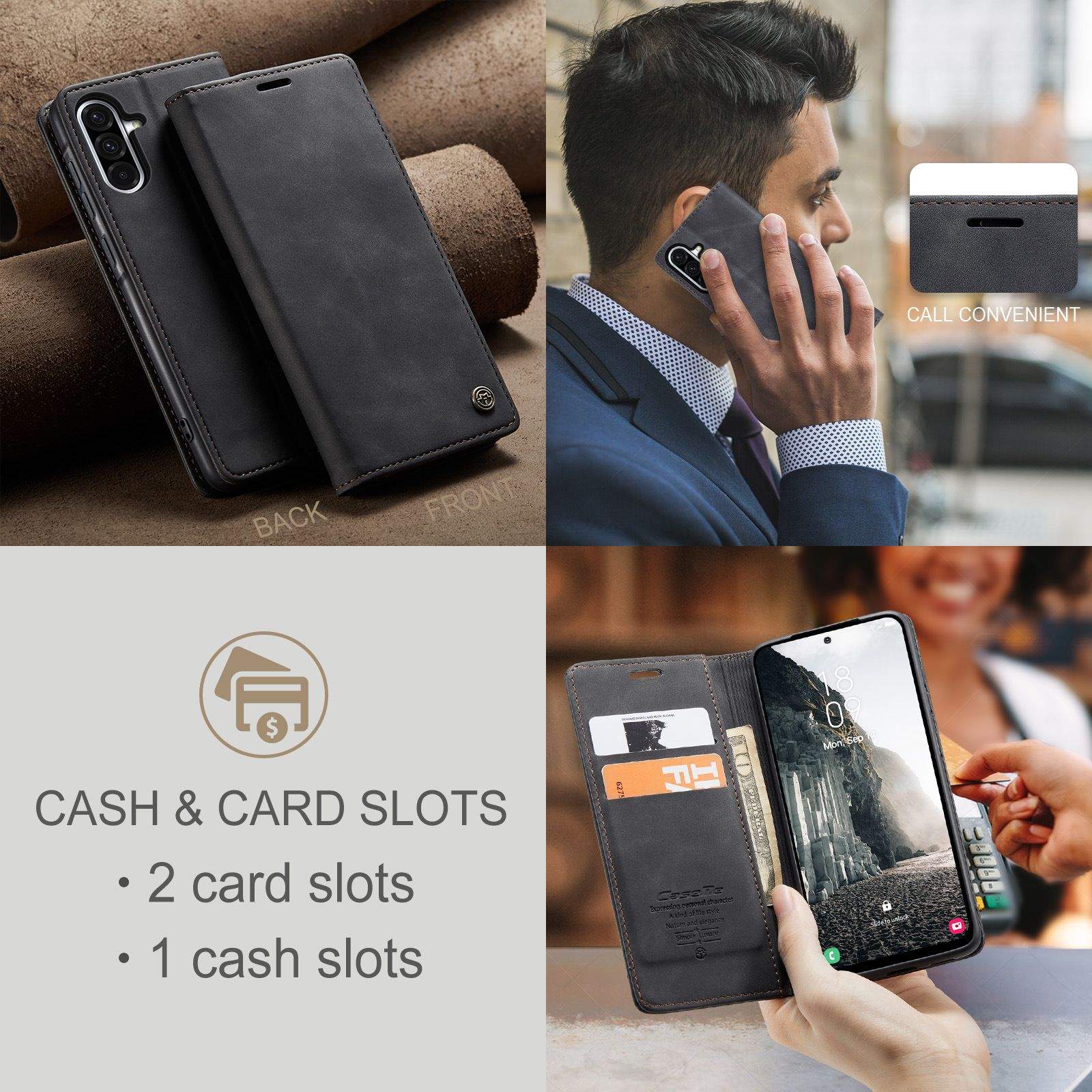 Husa Portofel Ppentru Samsung Galaxy A56/A36, SZGULAIKE, Protectie RFID, Inchidere Magnetica, Negru