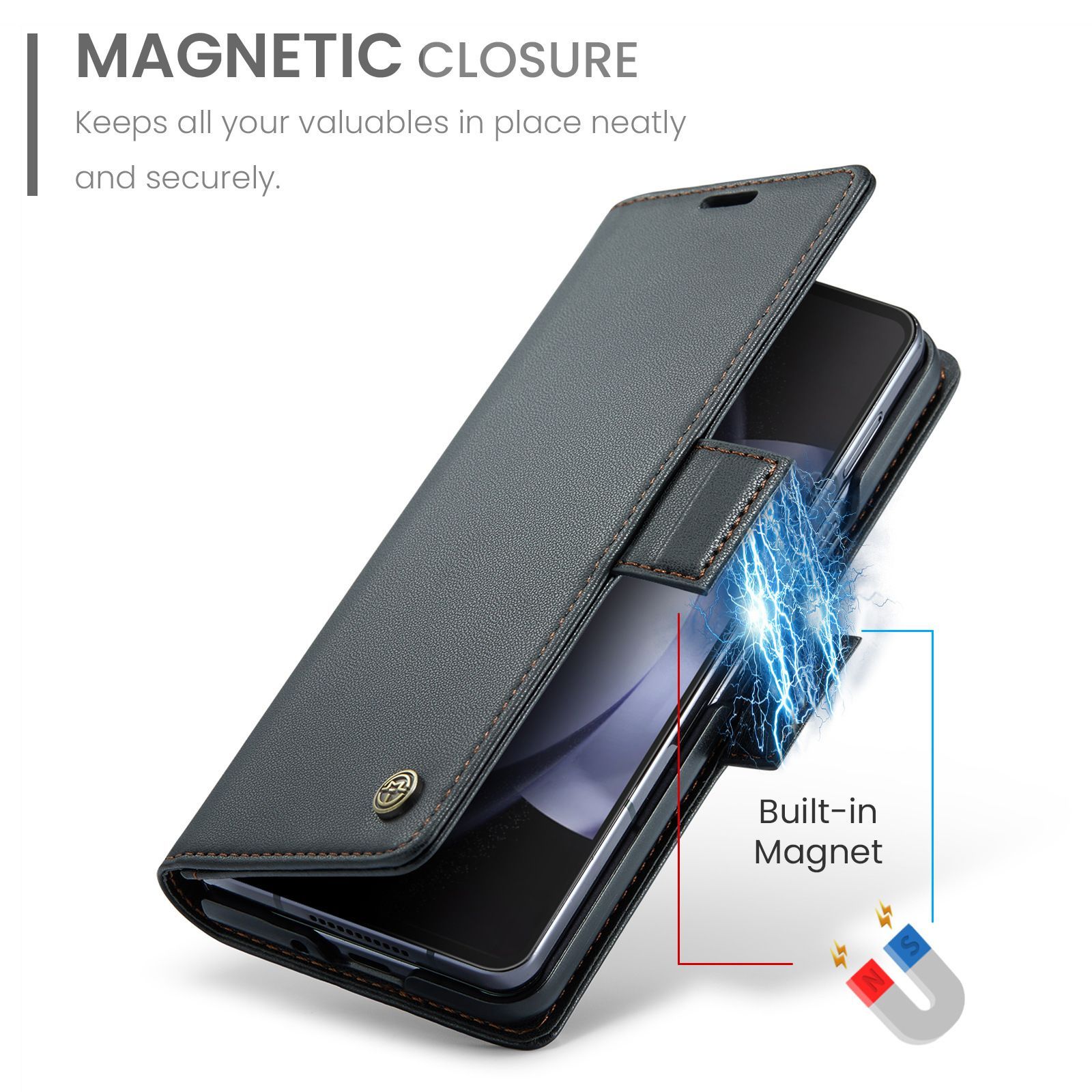 Husa Portofel din Piele pentru Samsung Galaxy Z Fold7 / Fold 7, Slim, cu Stand si Protectie RFID, Inchidere Magnetica, Textura Premium, Negru