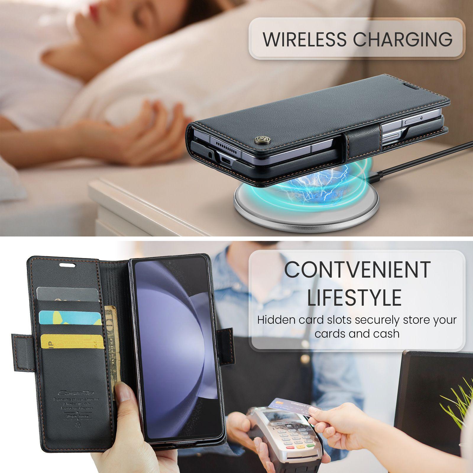 Husa Portofel din Piele pentru Samsung Galaxy Z Fold7 / Fold 7, Slim, cu Stand si Protectie RFID, Inchidere Magnetica, Textura Premium, Negru