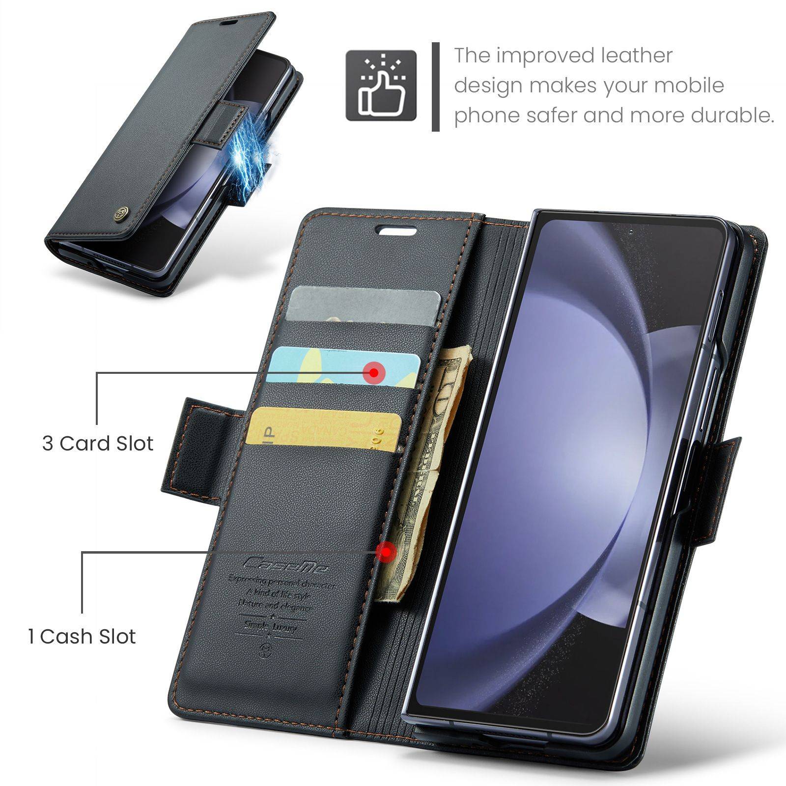 Husa Portofel din Piele pentru Samsung Galaxy Z Fold7 / Fold 7, Slim, cu Stand si Protectie RFID, Inchidere Magnetica, Textura Premium, Negru