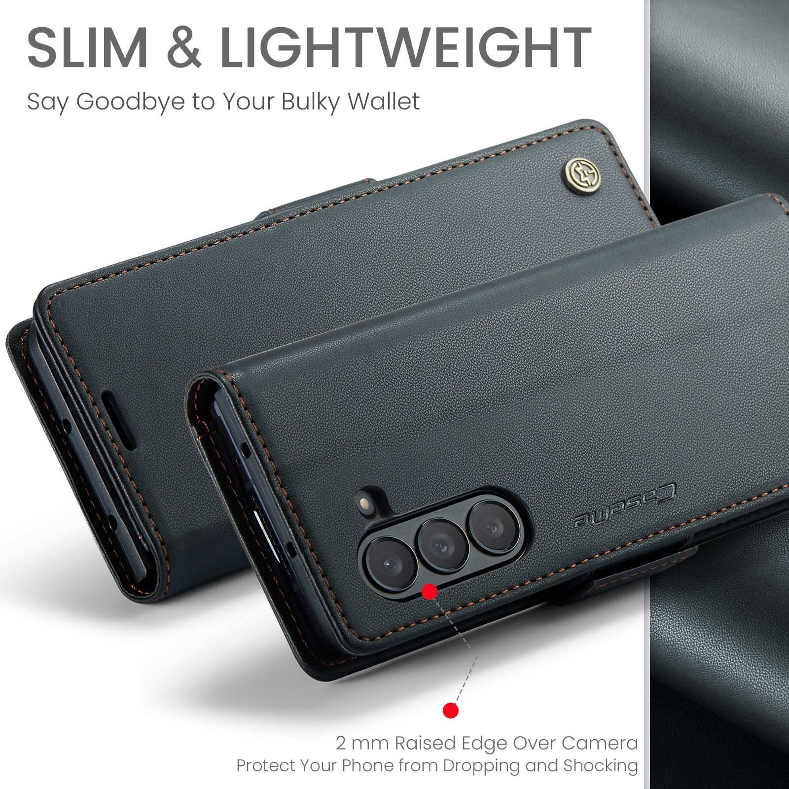 Husa Portofel din Piele pentru Samsung Galaxy Z Fold7 / Fold 7, Slim, cu Stand si Protectie RFID, Inchidere Magnetica, Textura Premium, Negru