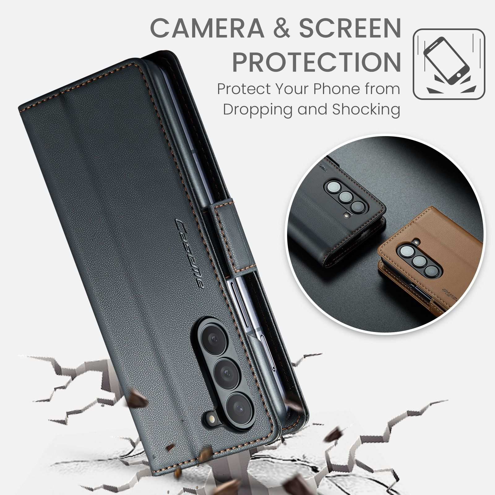 Husa Portofel din Piele pentru Samsung Galaxy Z Fold7 / Fold 7, Slim, cu Stand si Protectie RFID, Inchidere Magnetica, Textura Premium, Negru