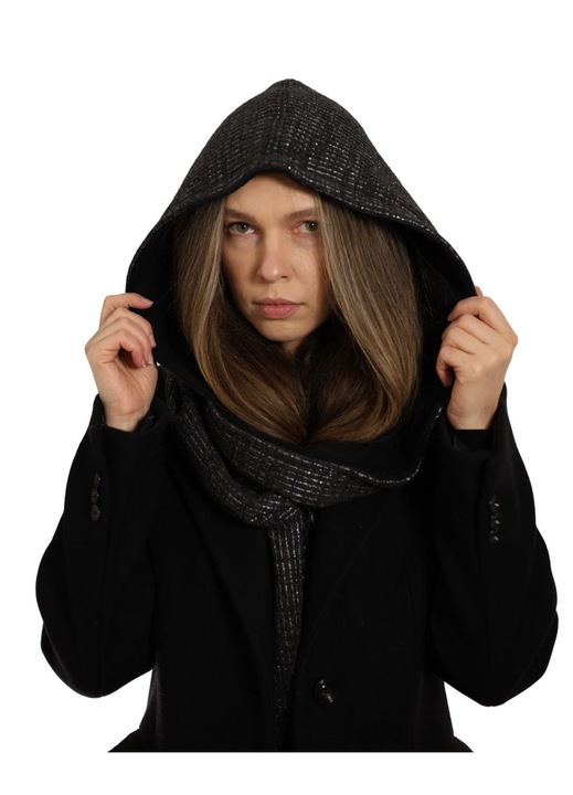 Sal cu gluga, PanPan, grafit, 2 in 1, pentru femei si fete, dimensiune unica