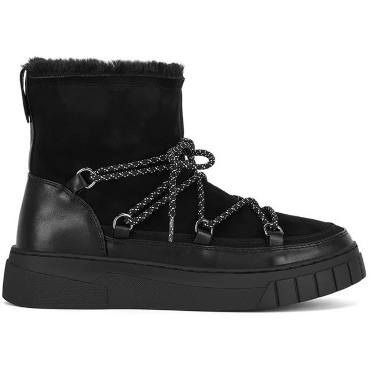 Cizme de zapada Permani, piele ecologica, calduroase, slip-on, negre, pentru femei