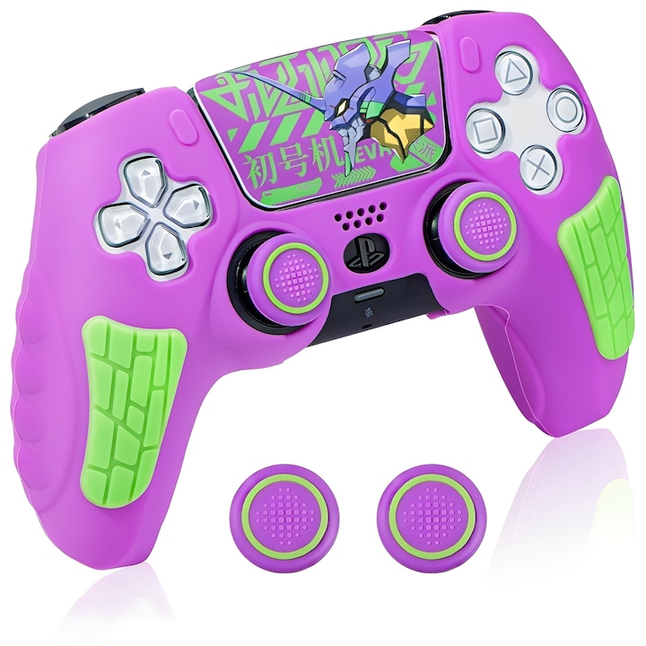 Husa silicon pentru controller PS5, silicon anti-derapant, Evangelion, Roz