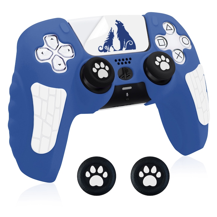Husa silicon pentru controller PS5, silicon anti-derapant, God of War, Albastru