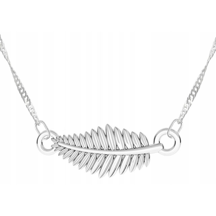 Colier argintiu, Larezo, model frunza, 52cm + 3cm, anti-alergic