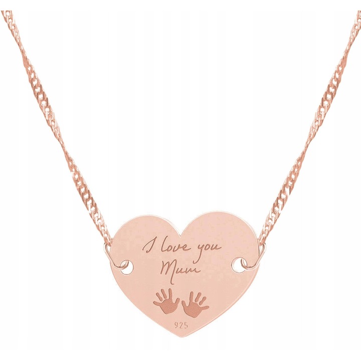 Colier, Larezo, argint 925, roze aur, 47cm + 3cm, design inima