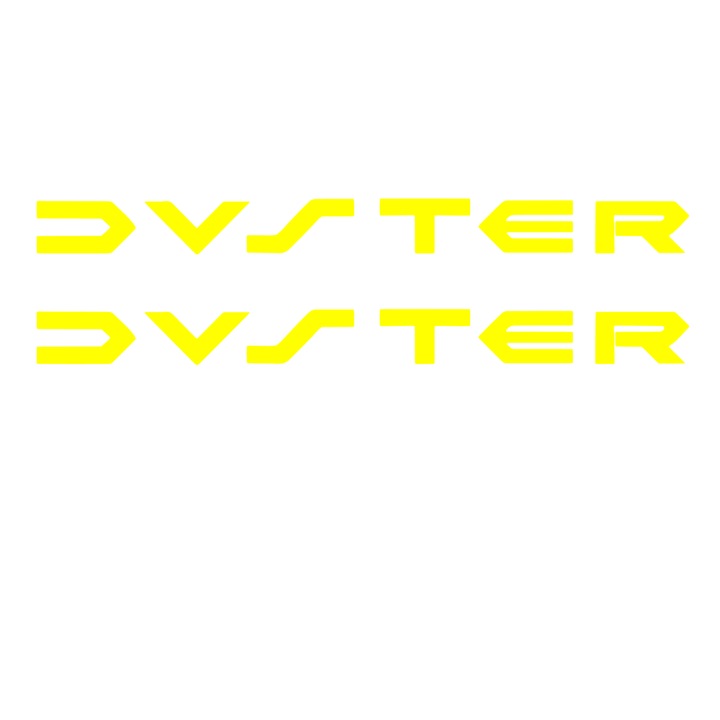 Set 2 stickere decorative auto, scris Duster, pentru caroserie sau capota, 30cm, galben